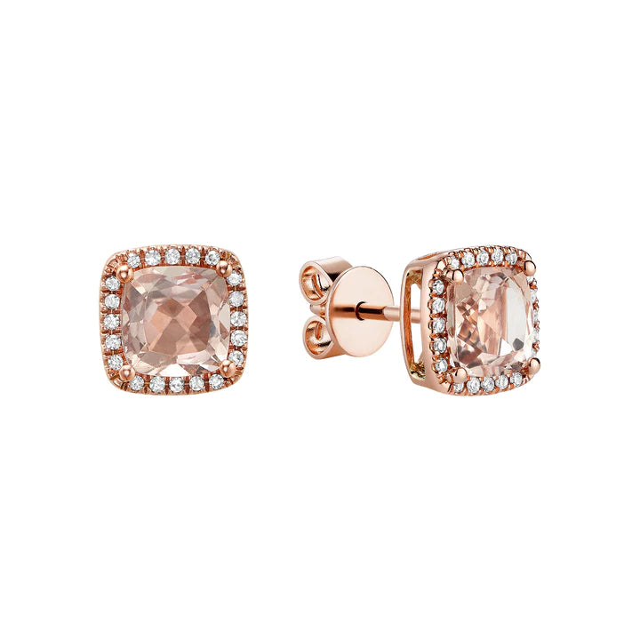 Morganite & Diamond Halo Stud Earrings
