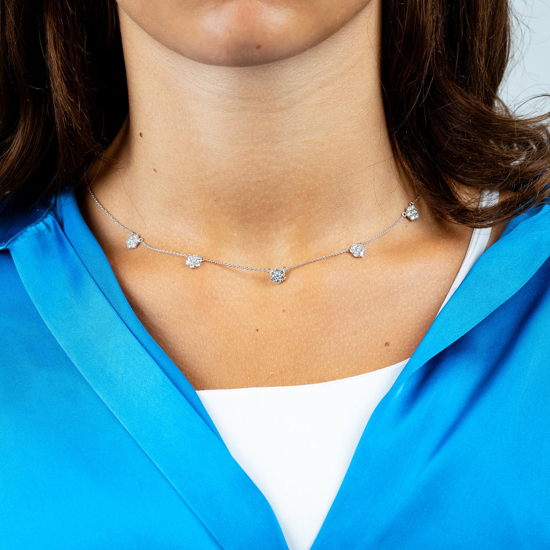 Flower Stationed Diamond Necklace