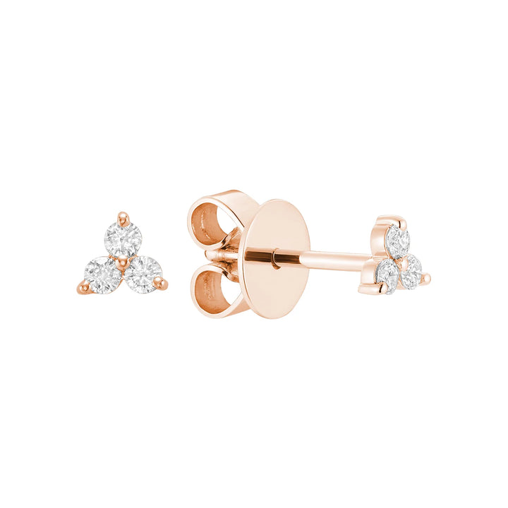 Three Stone Diamond Stud Earrings