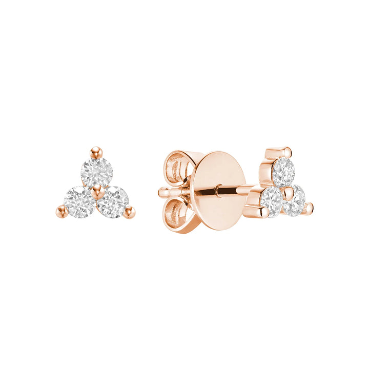 Three Stone Diamond Stud Earrings